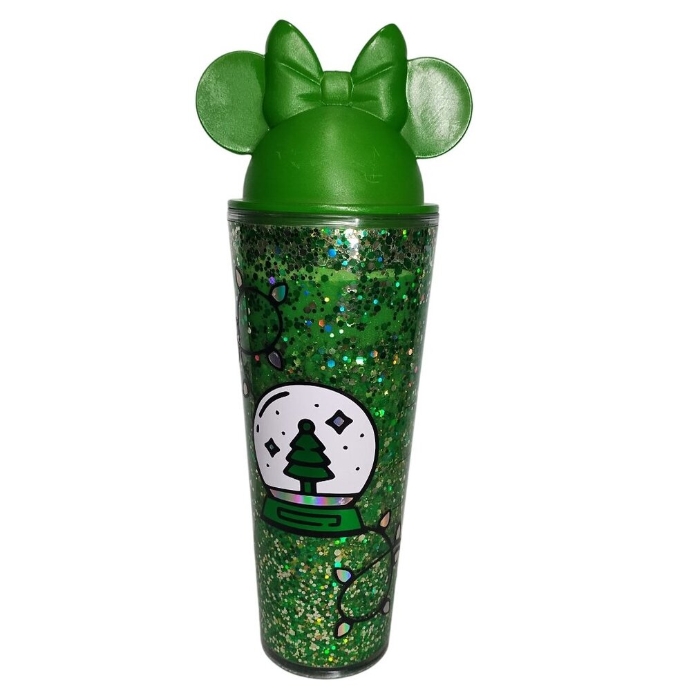 Starbucks Disney-Inspired Green Christmas Glitter Tumbler  Mause Bow Lid For Hol